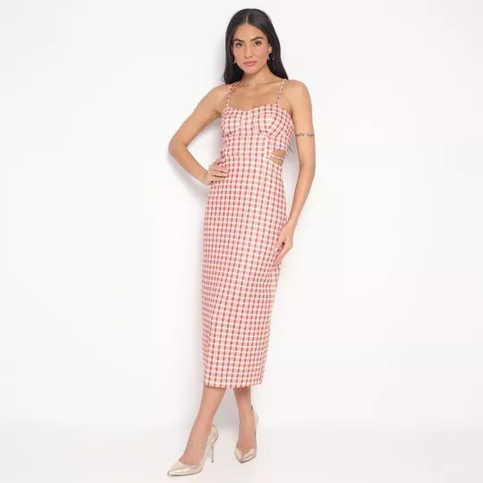 Vestido Midi Xadrez- Rosa & Off White- ZINCO