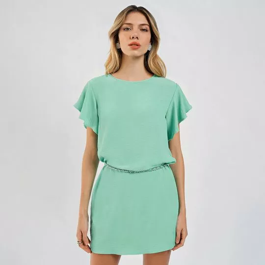 Vestido Curto Com Cinto- Verde Água- ZINCO