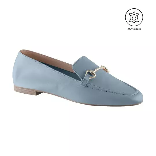 Loafer Em Couro Com Aviamento- Azul Claro- VIA UNO