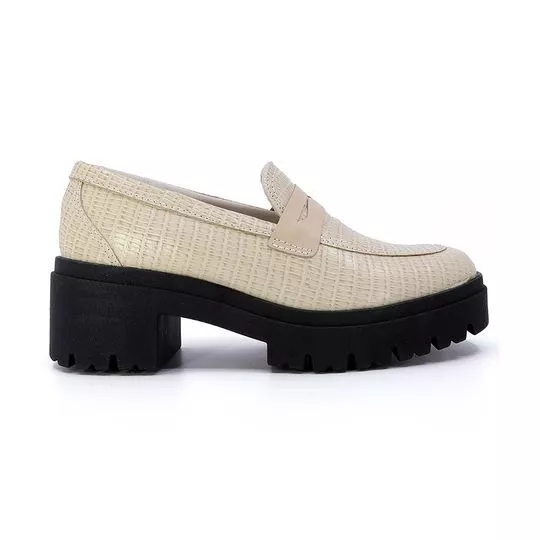 Loafer Meia Pata Em Couro- Off White- Salto: 6cm- Usaflex