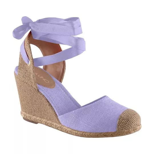 Espadrille Anabela Com Amarração - Lilás & Bege - Salto: 16,5cm - VIA UNO