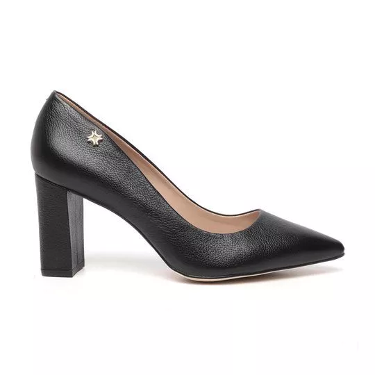 Scarpin Em Couro - Preto - Salto: 8cm - Luz da Lua