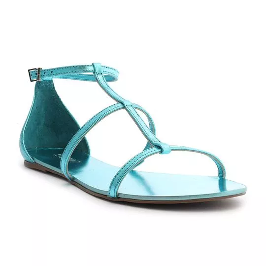 Sandália Rasteira Metalizada - Azul Claro - Schutz