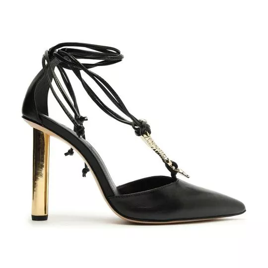 Scarpin Com Recortes - Preto & Dourado - Schutz