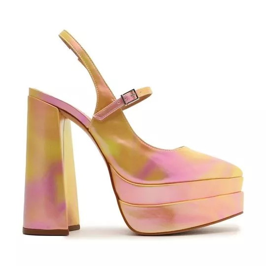 Slingback Meia Pata Envernizado - Amarelo & Rosa - Schutz