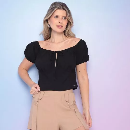 Blusa Com Amarração- Preta- Sommer