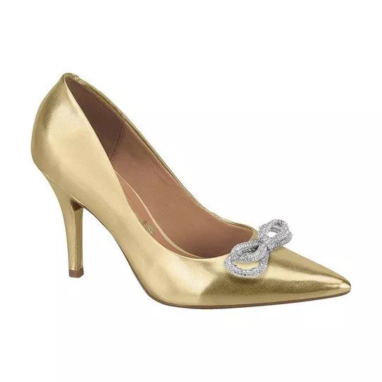 Scarpin Com Laço- Dourado- Salto: 10cm- Vizzano