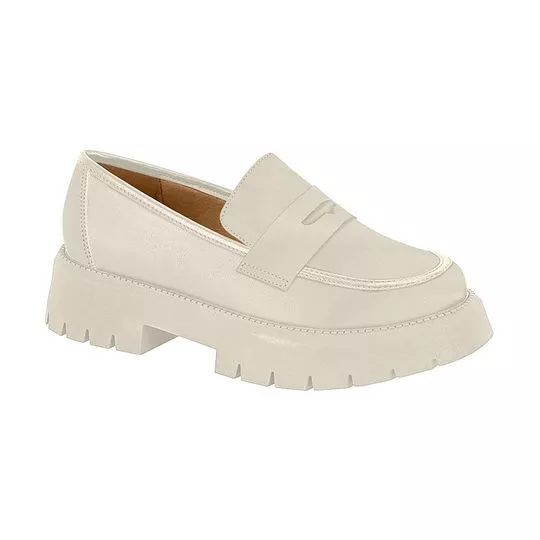 Loafer Com Recortes- Branco- Salto: 4,5cm- Vizzano