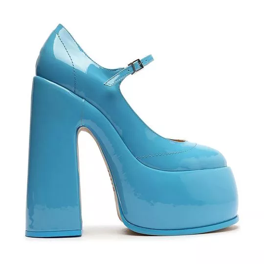 Sapato Meia Pata Com Fivela- Azul- Salto: 16,4cm- Schutz