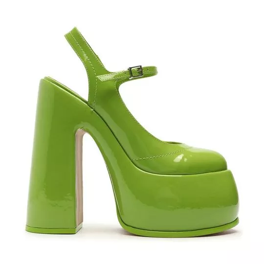 Slingback Meia Pata Envernizado- Verde- Schutz