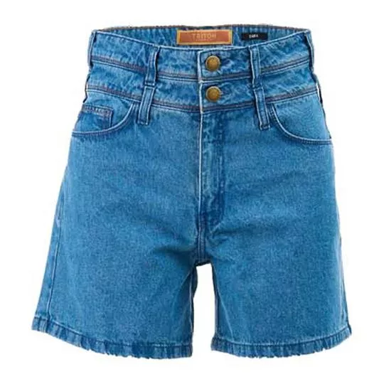 Bermuda Jeans Com Recortes-  Azul- Triton