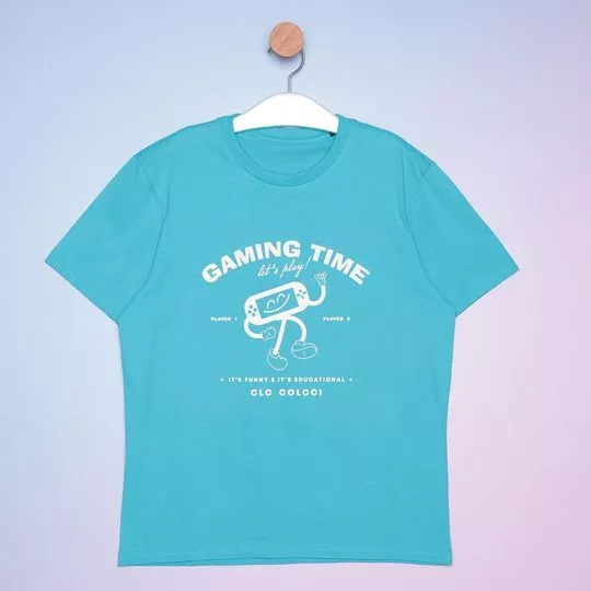 Camiseta Gaming Time-  Azul & Branca- Colcci