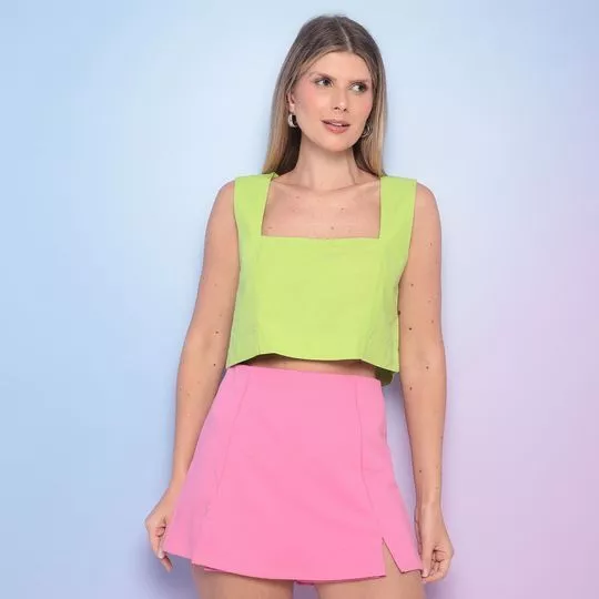 Cropped Com Recortes-  Verde Claro- Sommer