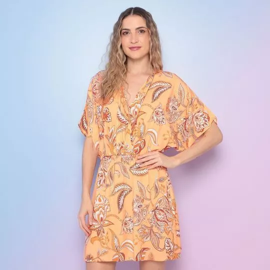 Vestido Curto Folhagens-  Laranja Claro & Laranja- Triton