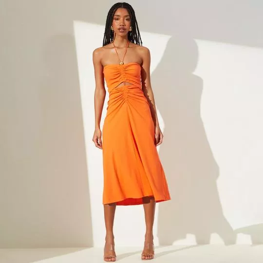 Vestido Midi Canelado-  Laranja Escuro- Sommer