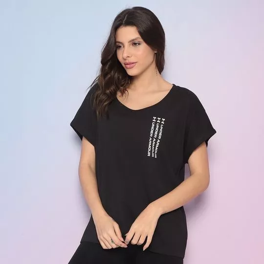 Camiseta Com Inscrições-  Preta & Off White- Under Armour