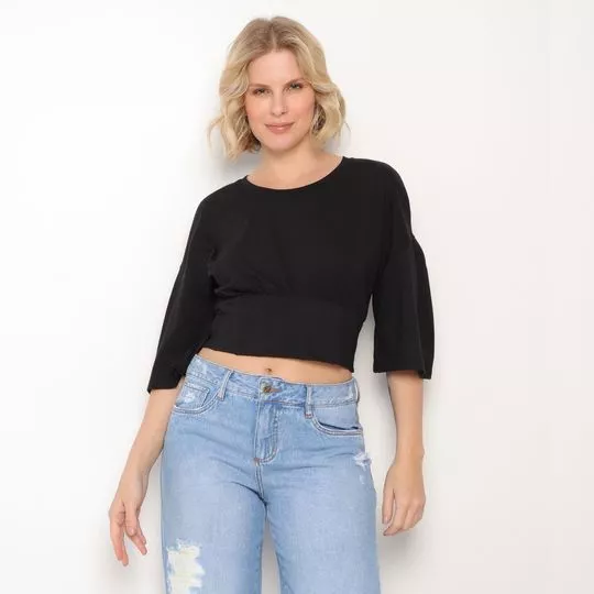 Cropped Com Pregas-  Preto- ZINCO