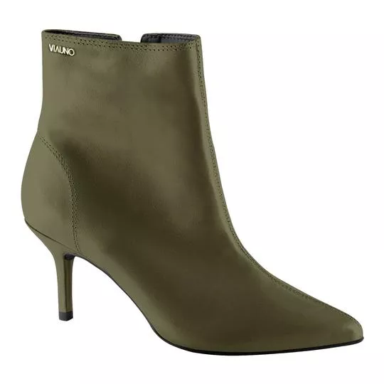 Bota Em Couro-  Verde Militar-  Salto: 7cm- VIA UNO