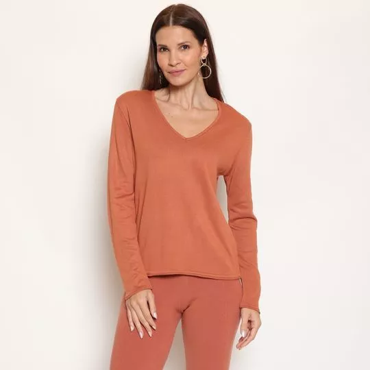 Blusa Em Tricô-  Laranja- Viviane Furrier