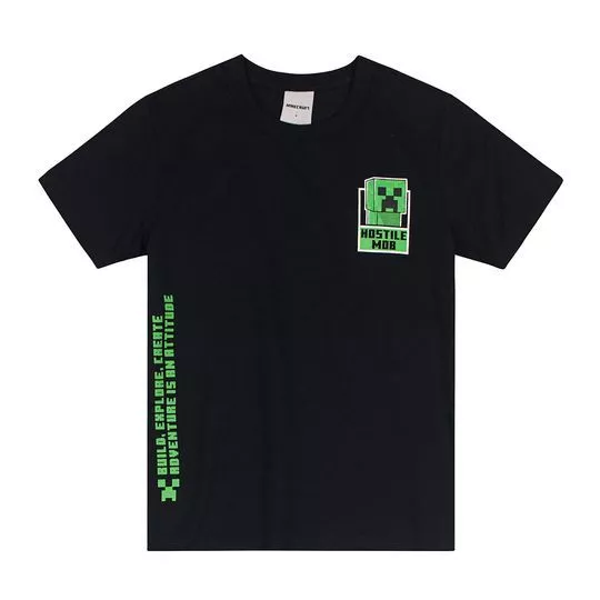 Camiseta Com Inscrições-  Preta & Verde- Brandili