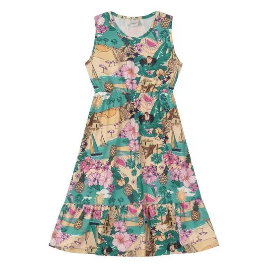 Vestido Floral-  Rosa & Verde- Rovitex