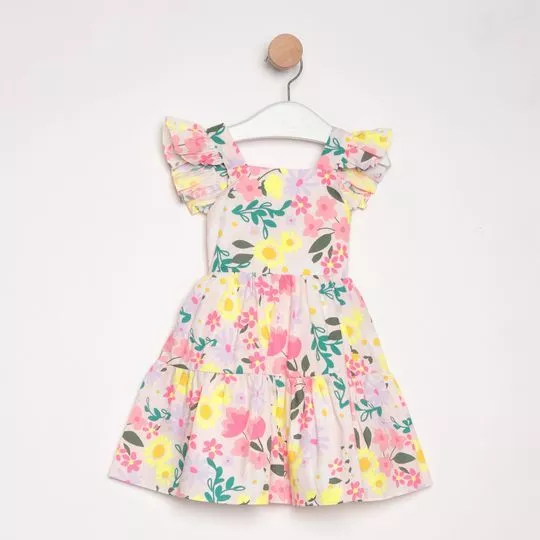 Vestido Floral-  Off White & Amarelo- PETIT CHERIE