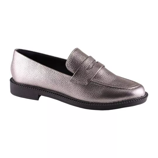 Loafer Em Couro-  Prateado- VIA UNO