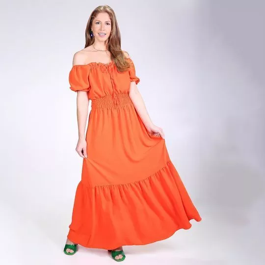 Vestido Longo Ciganinha Com Amarração-  Laranja- Zait Jeans