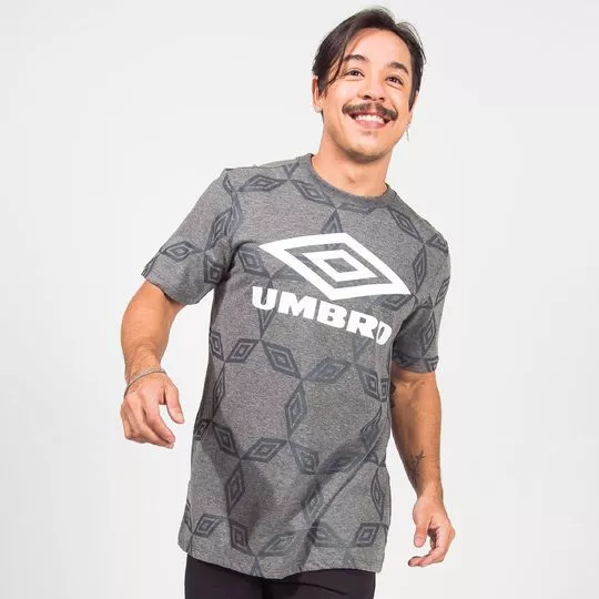 Camiseta Com Logo-  Cinza & Branca- Umbro