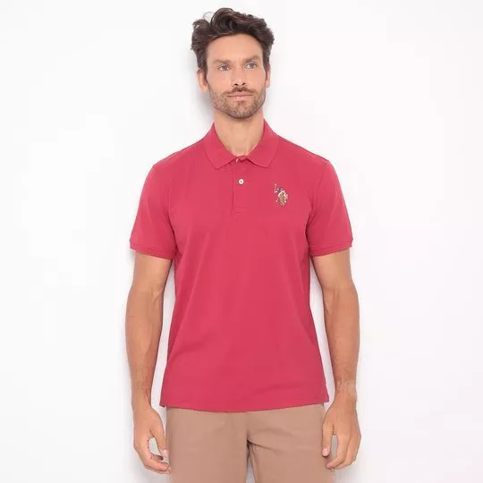 Polo Em Piquê-  Vermelha & Marrom- U.S. Polo Assn