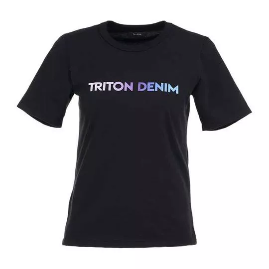 Camiseta Com Inscrições- Preta & Roxa- Triton