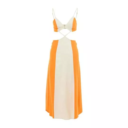 Vestido Com Recortes- Off White & Laranja- Triton