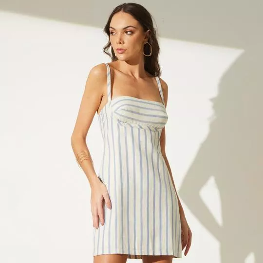 Vestido Curto Listrado- Off White & Azul- Sommer