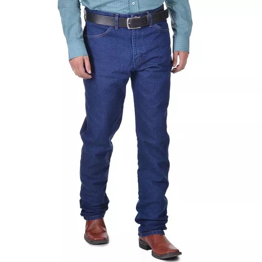 Calça Jeans Reta Com Bolsos- Azul Marinho- Wrangler