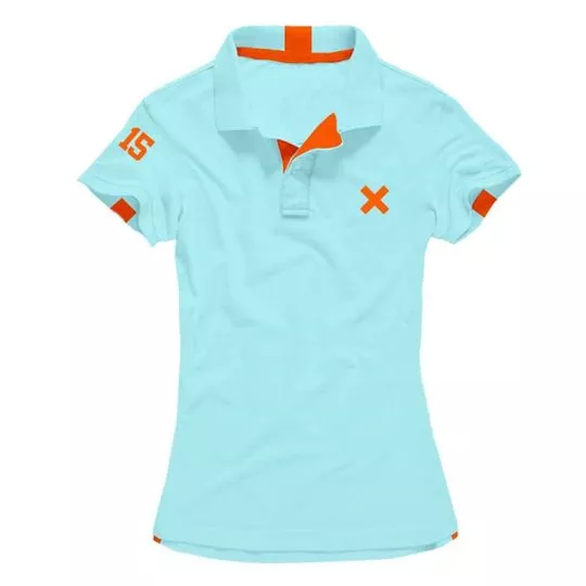 Polo Com Bordados- Azul Claro & Laranja- TXC BRAND