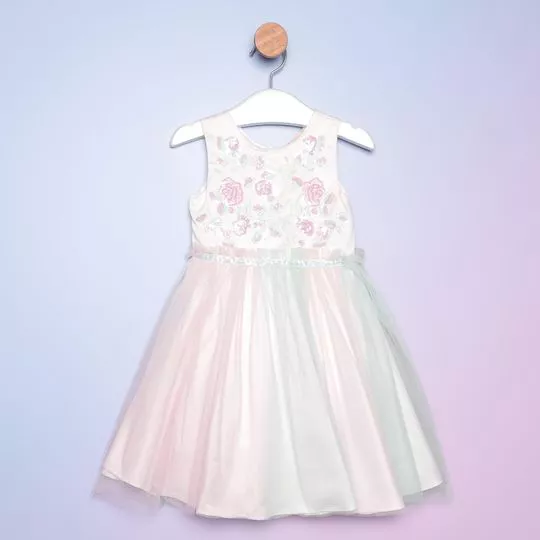 Vestido Com Tule & Paetês- Rosa Claro & Azul Claro- PETIT CHERIE