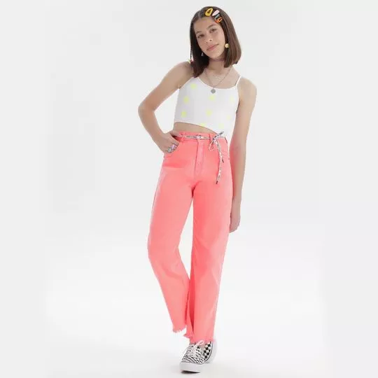 Calça Wide Leg- Laranja Neon- Vanilla Cream