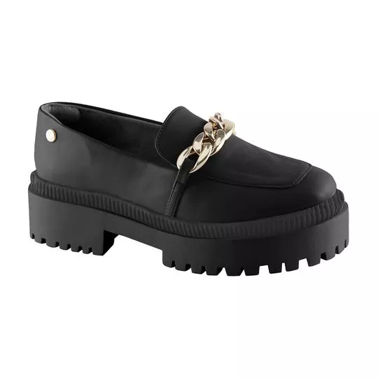 Mocassim Meia Pata Com Corrente- Preto- Salto: 5cm- VIA UNO