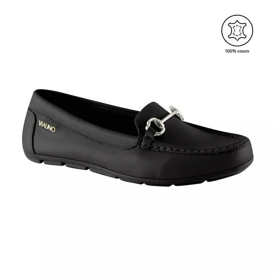 Mocassim Em Couro- Preto- VIA UNO