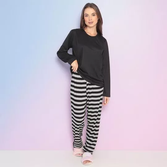 Pijama Listrado- Preto & Cinza- Zulai