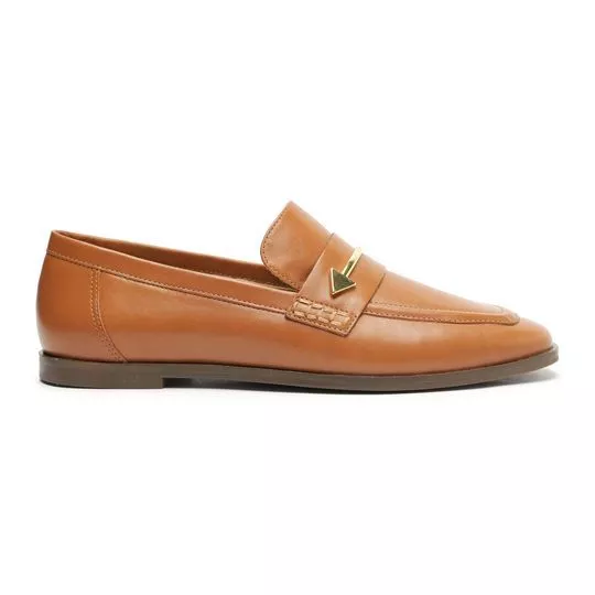 Loafer Em Couro Com Aviamento- Caramelo- Schutz