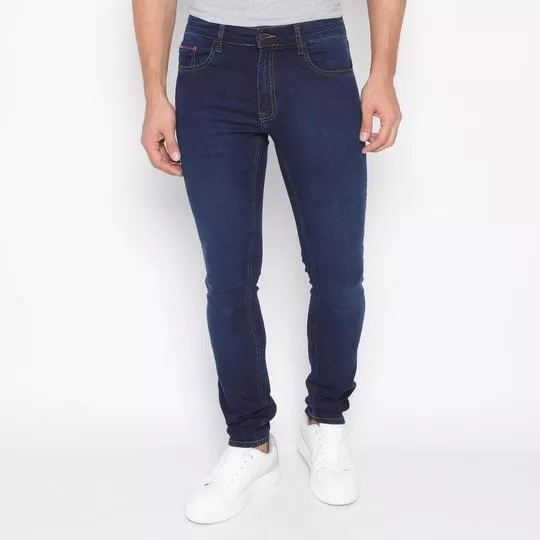 Calça Jeans Slim Com Recortes- Azul Marinho- Tommy Hilfiger