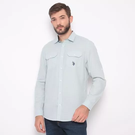 Camisa Regular Fit Com Linho- Azul Claro- U.S. Polo Assn