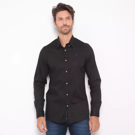 Camisa Regular Fit Com Bordado- Preta- U.S. Polo Assn