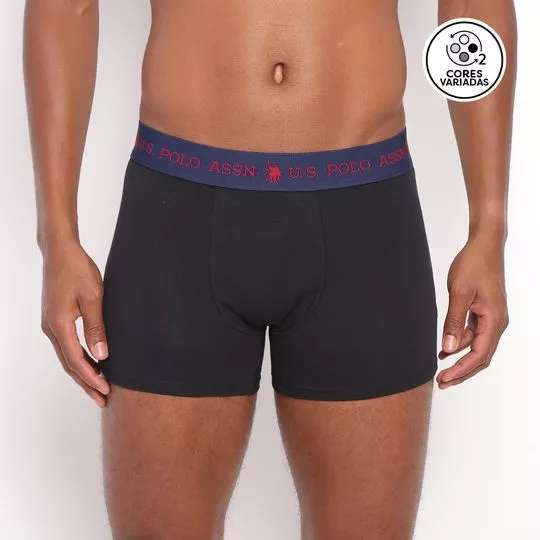 Kit De Cuecas Boxer U.S. Polo Assn®- Preto & Branco- 2 Pçs- U.S. Polo Assn