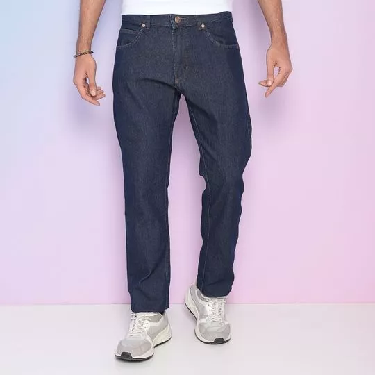 Calça Jeans Reta Com Bolsos- Azul Escuro- Wrangler