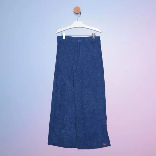 Calça Pantalona Aveludada- Azul Escuro-Mon Sucré