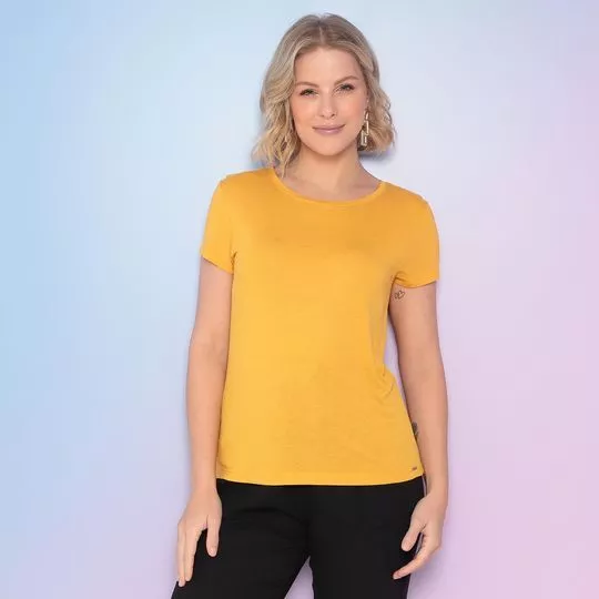 Camiseta Básica- Amarelo Escuro-Marialícia