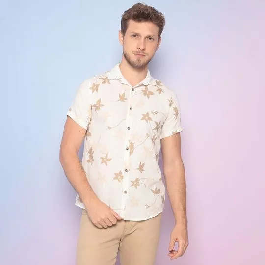 Camisa Floral- Bege Claro & Bege-Acostamento