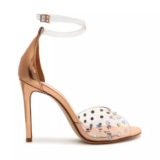 Sandália Com Pedrarias- Incolor & Cobre- Salto: 10cm-Schutz